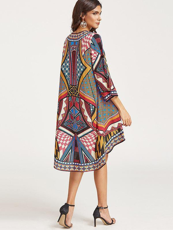 Beautiful Retro Floral-Print Half Sleeve Beach Cover-Ups