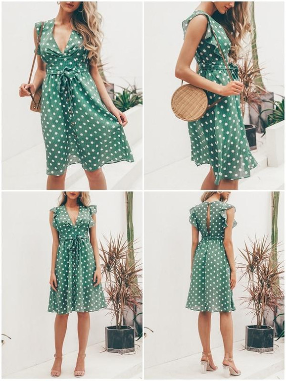Summer Polka Dot Boho Ruffles Bohemian Beach Midi Dress