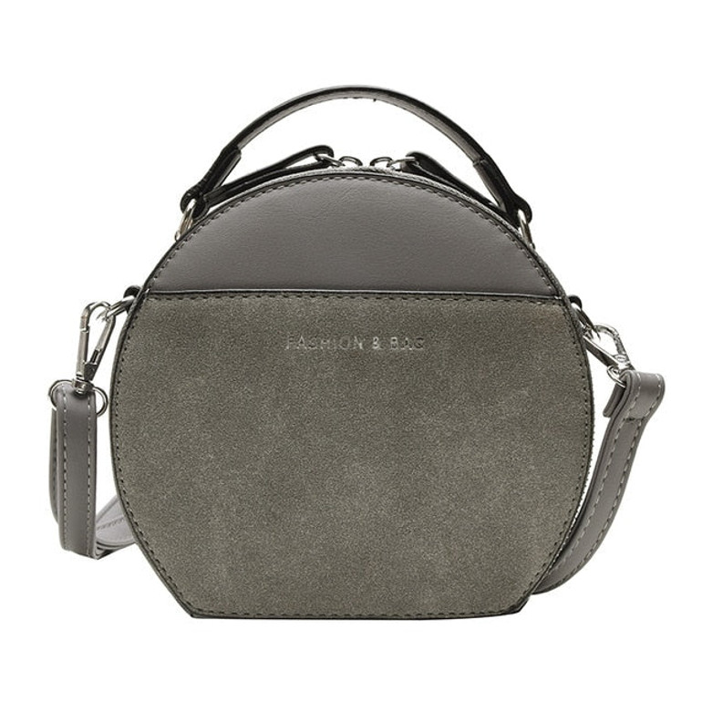 Vintage Scrub Leather Round Designer Crossbody Bag