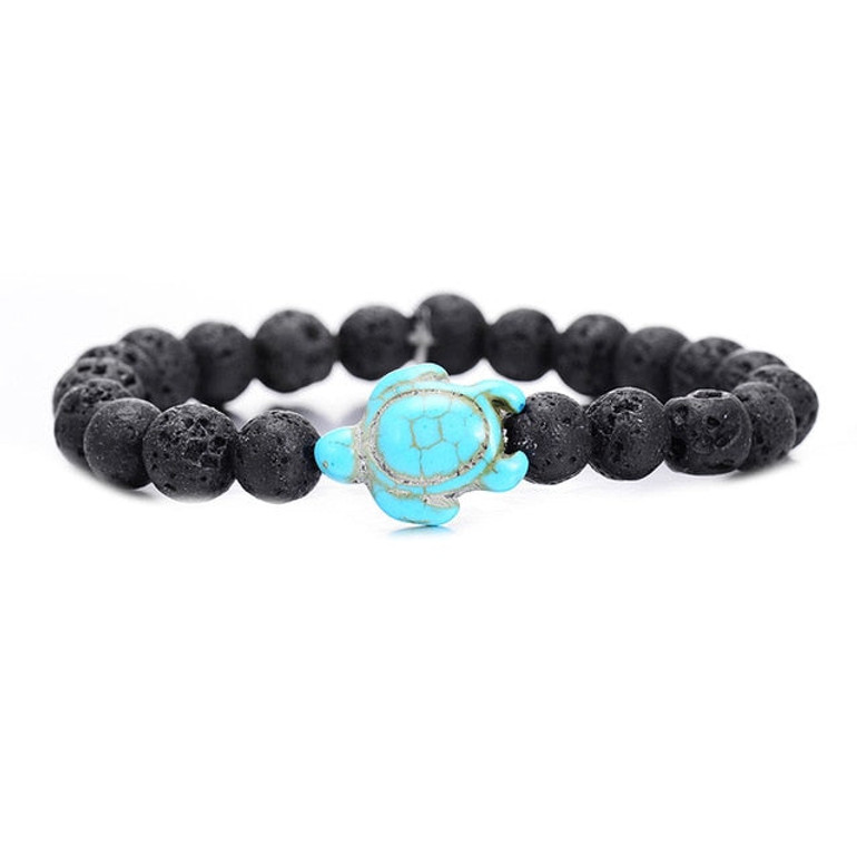 Summer Style Sea Turtle Beads Bracelets 8MM Blue Natural Stone Elastic