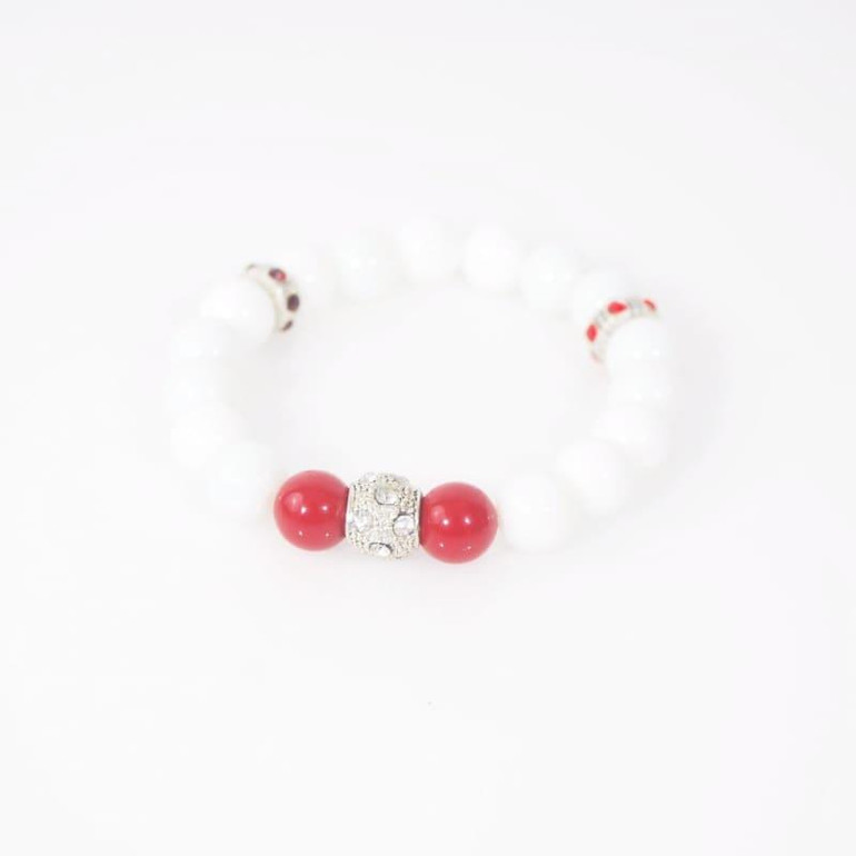 White Jade With Red Pearls Ascent Elegant  Bracelets