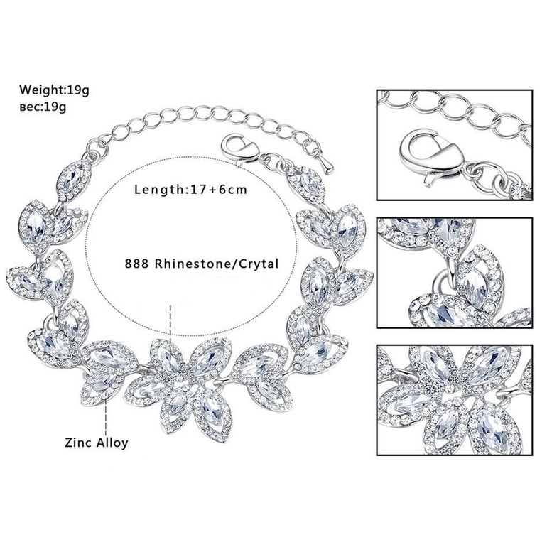 Rhinestone Floral Wedding Earrings Bracelet Jewelry Sets