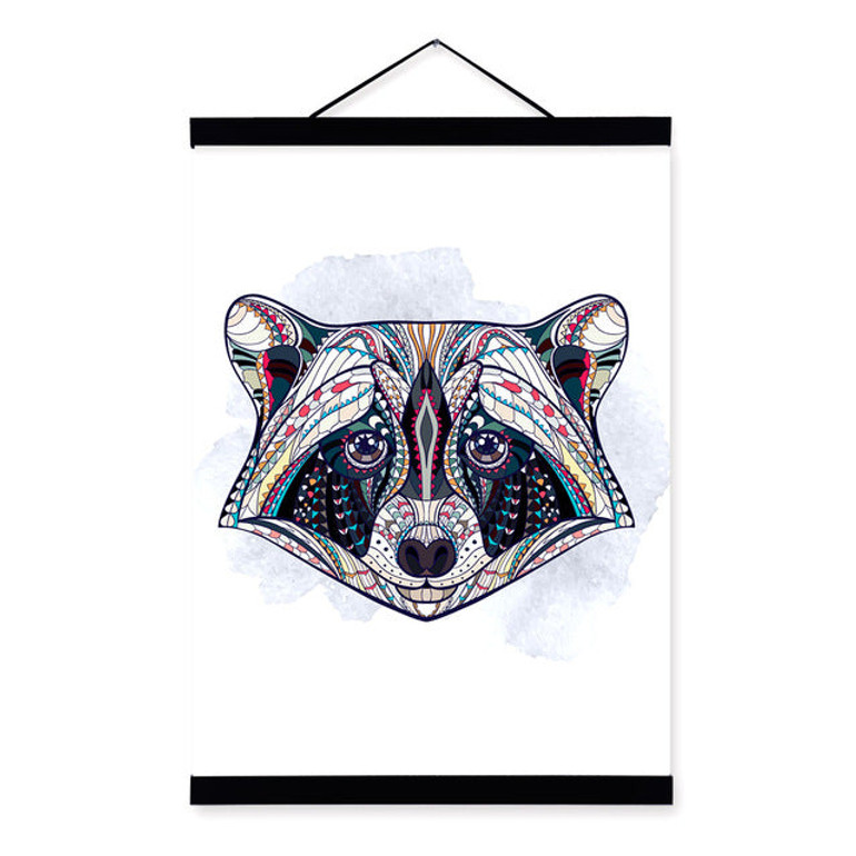 Modern Ancient African National Totem Animals Raccoon Head A4 Framed Canvas Painting Wall Art Prints Picture Poster Home Decor