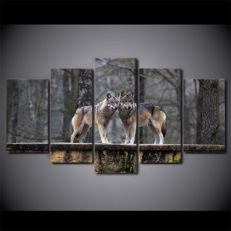 HD Printed 5 Pieces Canvas Art Painting Brown Wolf Couple Poster Wall Pictures for Living Room Home Decor Free Shipping CU-2559C