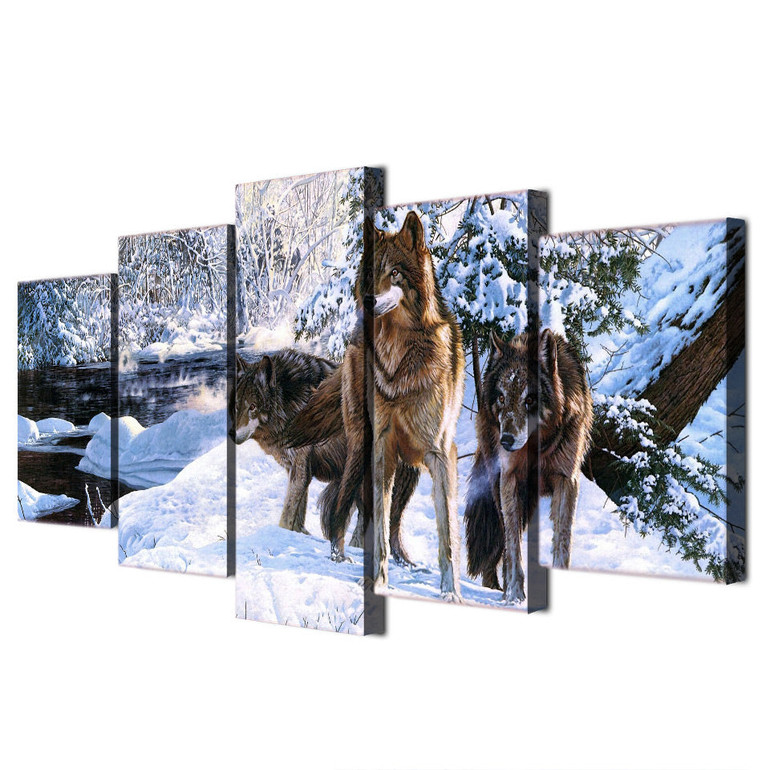 5 piece canvas art snow wolf ice HD print wall pictures for living room canvas painting nordic art home decor poster ny-6200