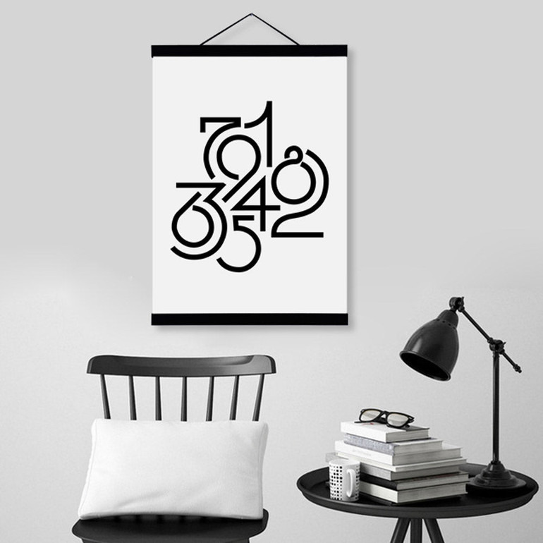 Black White Minimalist Original Number Design Wooden Framed Canvas Paintin Modern Home Deco Wall Art Print Picture Poster Scroll