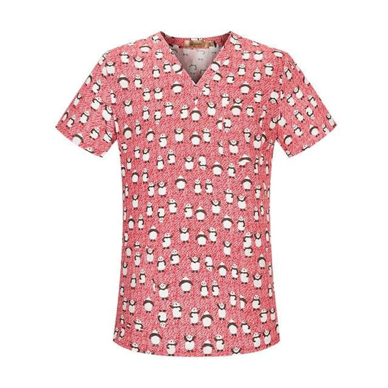 New Fresh Print Design Cotton Medical Scrub Tops Unisex Hospital Workwear Uniforms Short Sleeve Scrub Lab Clothes Nurse Uniform