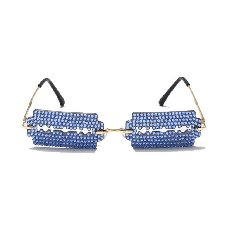 Retro Rhinestone Sunglasses Women Brand Designer Diamond Rimless Sun Glasses