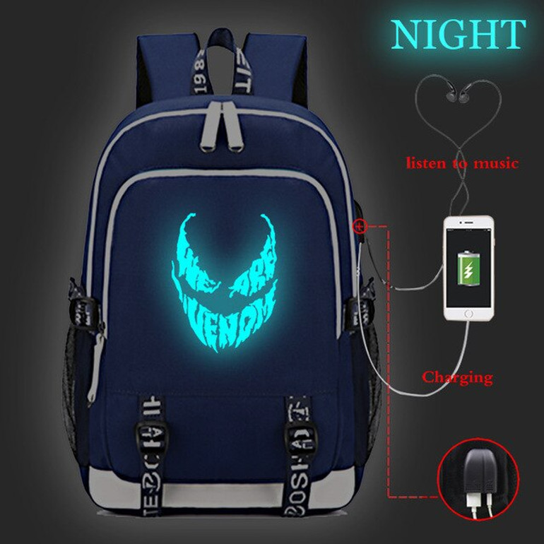 Superhero Spider-man Venom USB Laptop Backpack
