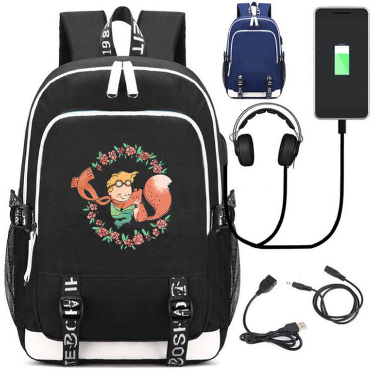 The little Prince USB charging mochila students Backpack