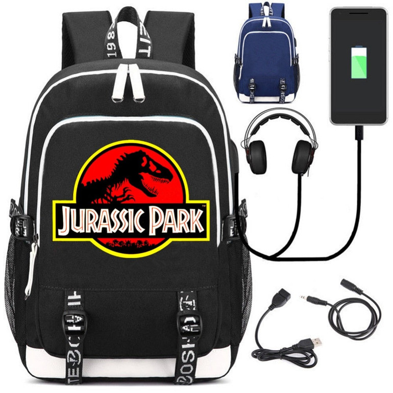 Jurassic World USB charging mochila students Backpack
