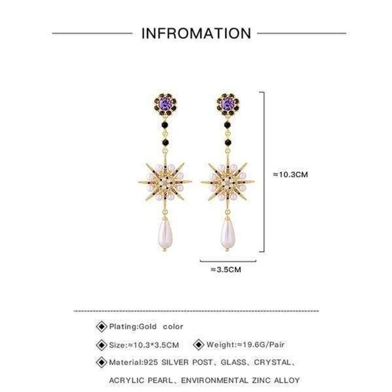 Purple Crystal Simulated Pearl Teardrop Flower Dangle Earrings