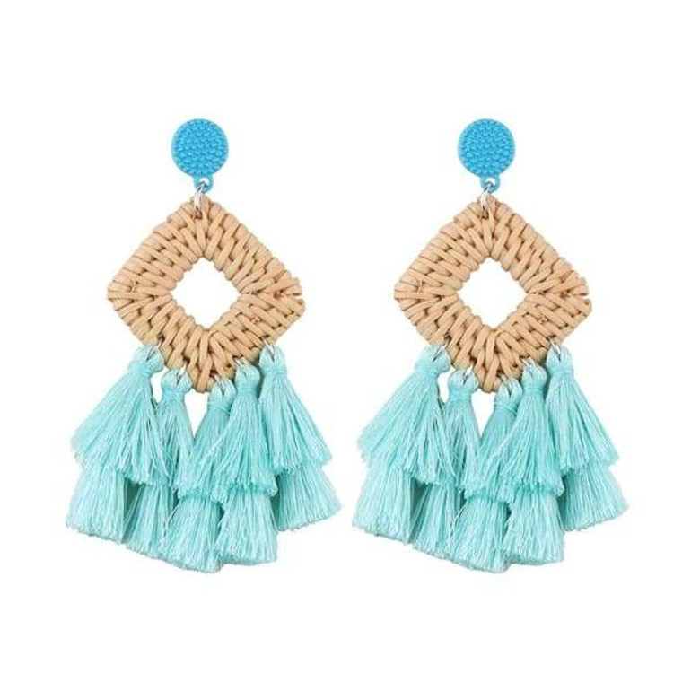 Bohemian Tassel Rattan Handmade Bamboo Drop Earrings