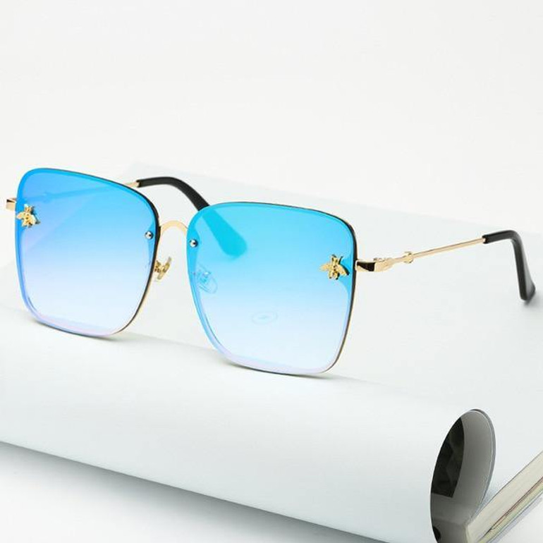 Lady Oversize Rimless Square Bee Sunglasses Women Men Small Bee Glasses Gradient Sun Glasses Female UV400