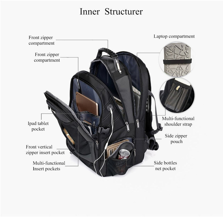 Multifunction Rucksack Waterproof Oxford Black Computer Backpacks