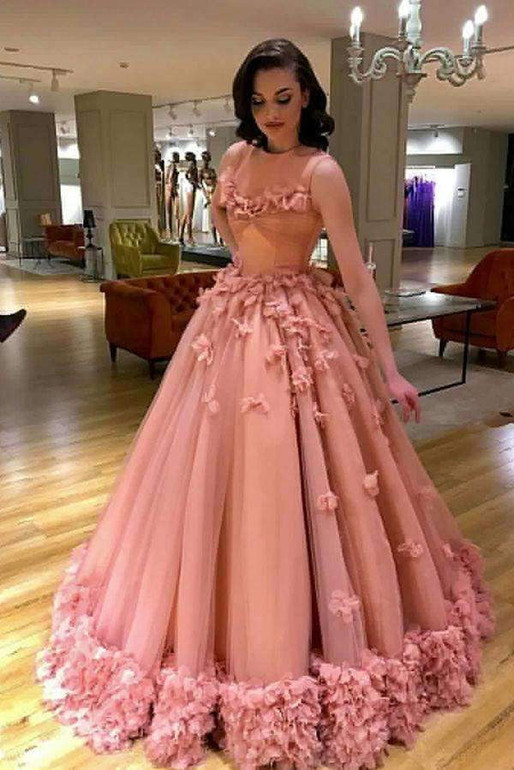 Gorgeous Long Prom Dresses Sleeveless Ball Gown with Flower Appliques P941