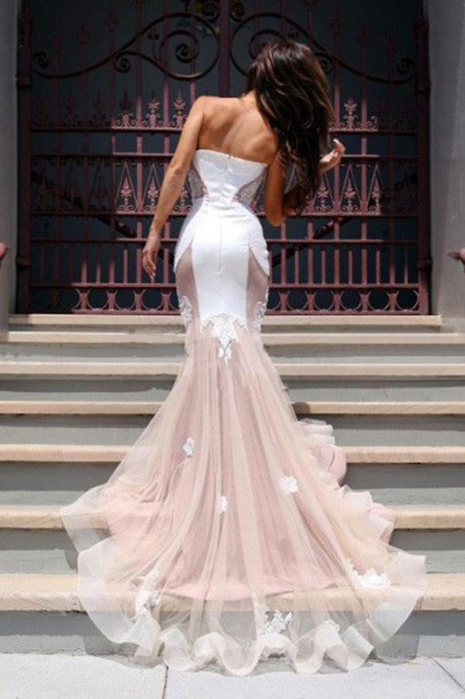 Trumpet Sweetheart Sleeveless Tulle Court Train Prom Dress,Party Dress P380