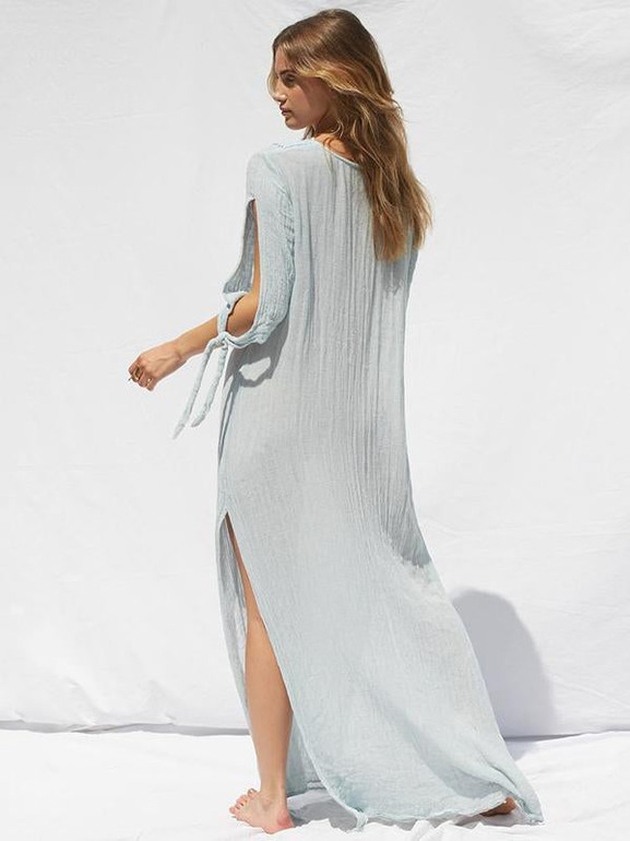 Solid Color V-neck Split-side Maxi Dress