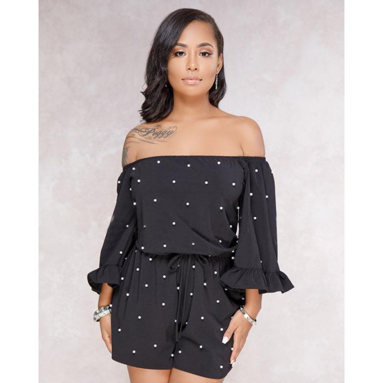 Polka Dot Off Shoulder Long Sleeve High Waist Jumpsuit Rompers Polka Dot Off Shoulder Long Sleeve High Waist Jumpsuit Rompers