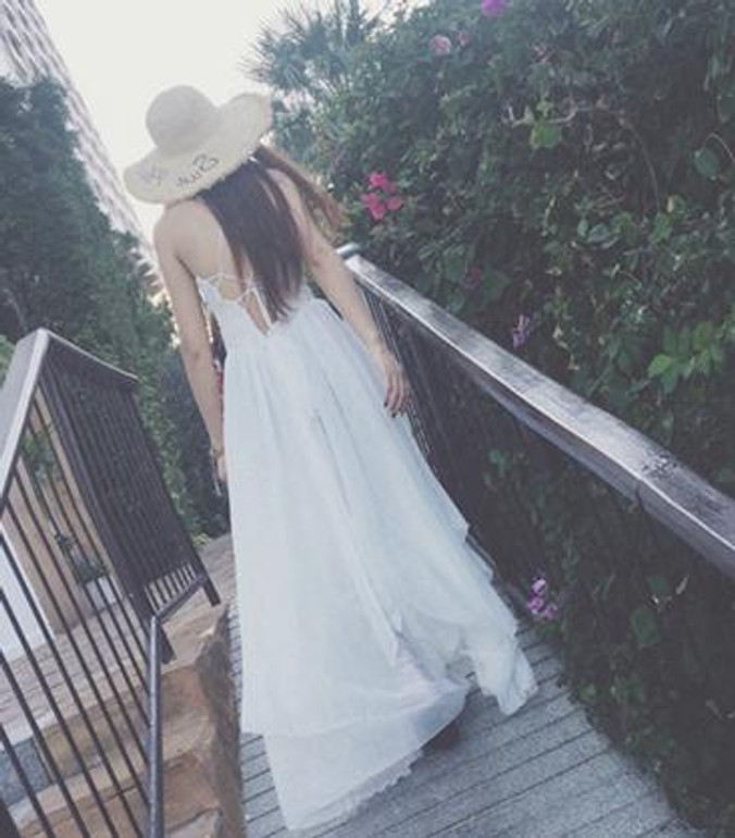 Spaghetti Strap Backless Irregular Beach Maxi Long Dress