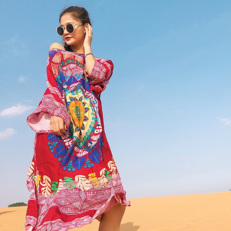 Loose 3 Colors Floral Print Batwing Sleeve Midi Dress