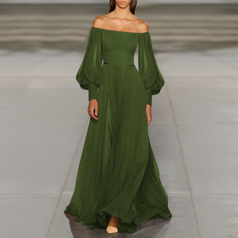 Elegant Off-The-Shoulder Party Princess Sleeve Maxi Evening Dress Maxi Dress