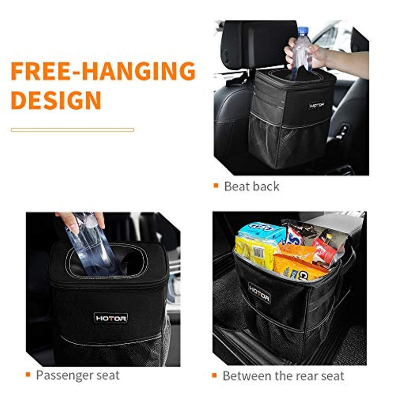 Car Trash Can with Lid and Storage Pockets, 100% Leak-Proof Car Organizer
