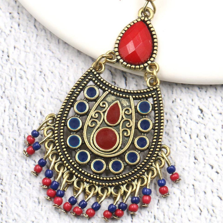 Bohemian Ethnic Acrylic Beads Tassel Dangling Earrings Jewelry