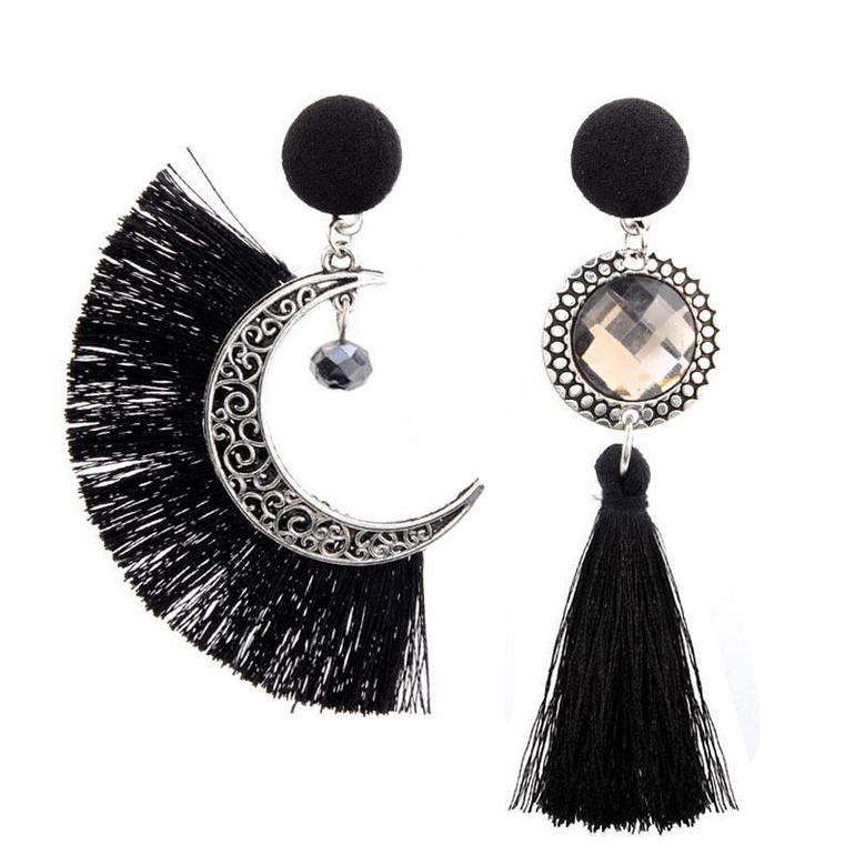 Vintage ethnic Style hollow irregular Lunar Rope tassels set with crystal bohemian earrings