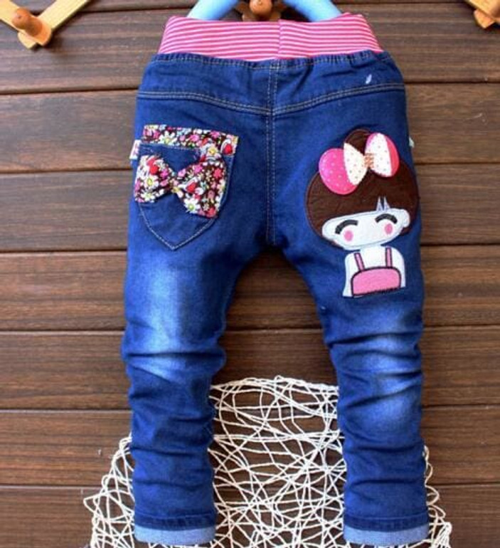 2017 New Cartoon Printed Baby Boys Denim Pants Elastic Waist Casual Toddler Kids Girls Trousers