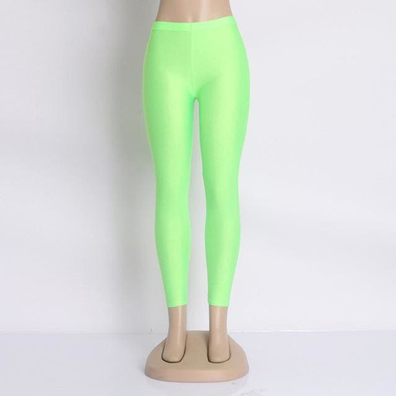 Hot Selling 2018 Plus Size Fluorescent Color Women Leggings Elastic Leggings Multicolor Shiny Glossy