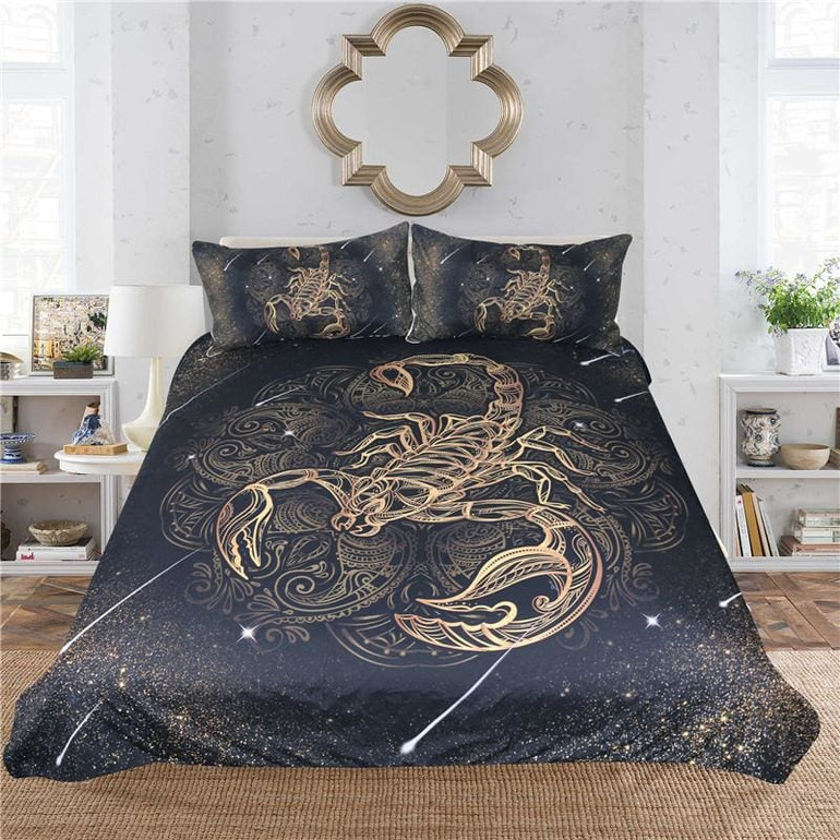 BeddingOutlet Gold Scorpion Bedding Set Queen Meteor Scorpio Duvet Cover Constellation Bed Set