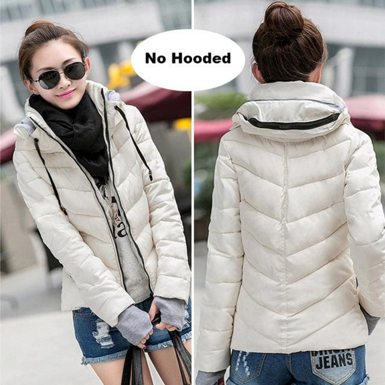 Winter Jacket Women Cotton Short Jacket  New Girls Padded Slim Hooded Warm Parkas Stand Collar