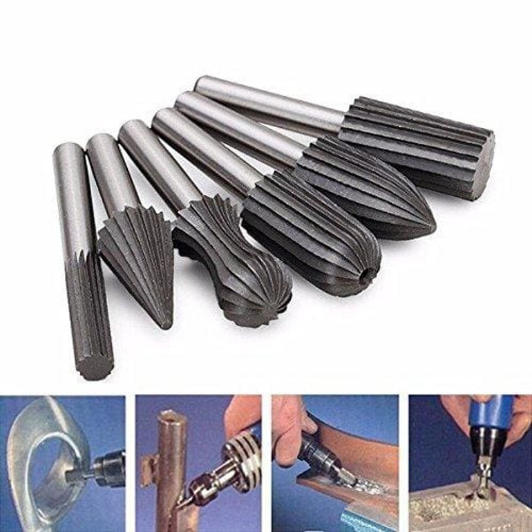 6PCS 1/4'' 6mm Shank Engraving Bit Cutter, Burr Wood Carving Rotary Tools - Milling Cutter Hss