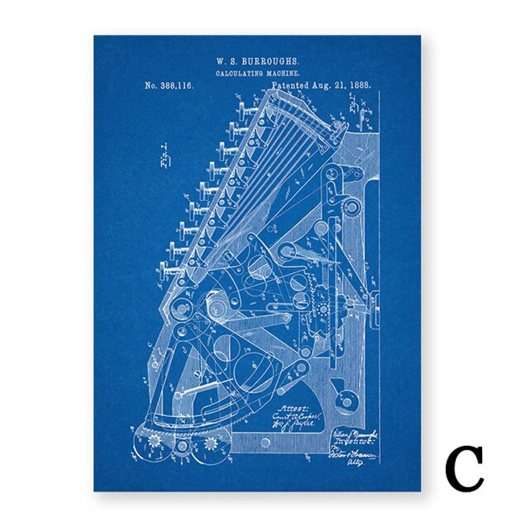 Adding Machine Patent Vintage Poster First Calculating Machine Science Print Painting Blueprint Wall Pictures Room Home Decor