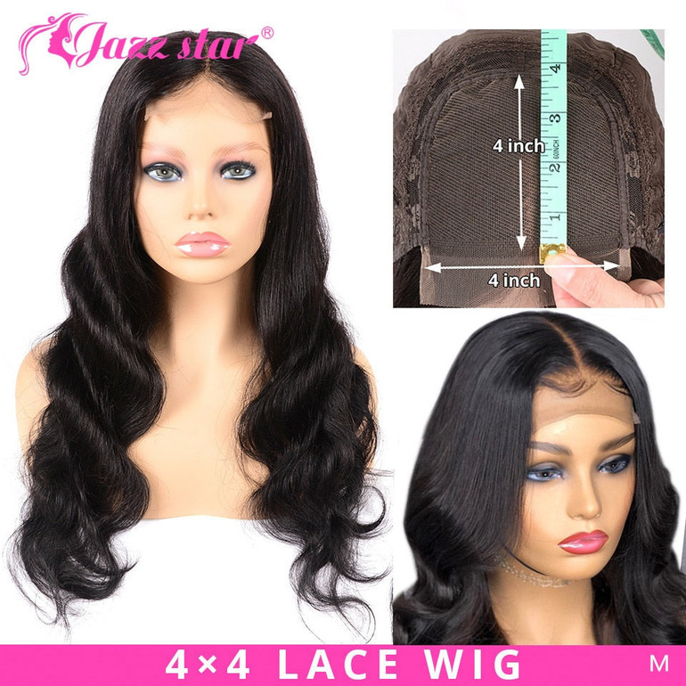 Brazilian 4x4 Lace Closure Wig Body Wave Wig Human Hair Wigs Pre-Plucked with Baby Hair Non-Remy Jazz Star Hair 150% Density