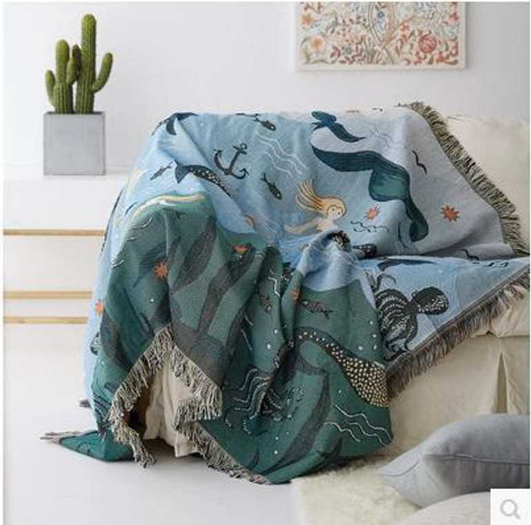 Mermaid Sofa Towel Blanket For Couch Sofa Decorative Slipcover Throws Rectangular Stitching Travel Plane Blanket