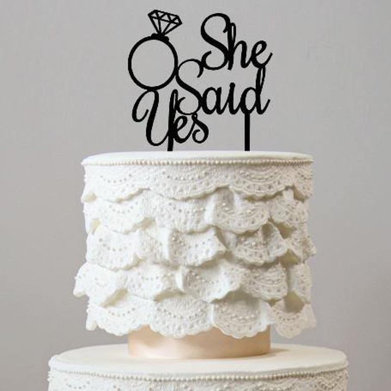 She Said Yes Wedding Cake Topper (Diamond Ring /Engagement /Bridal Shower) [Gold Silver Wood Black]
