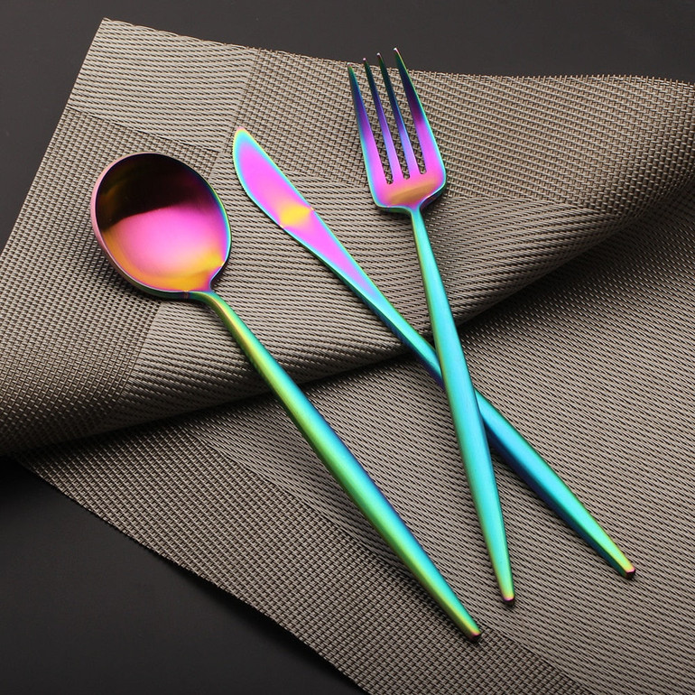 New Stainless Steel Colorful Rainbow Flatware Cutlery Set
