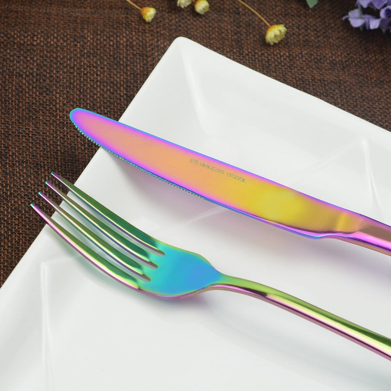4Pcs Colorful Stainless Steel Western Rainbow Flatware Cutlery Set