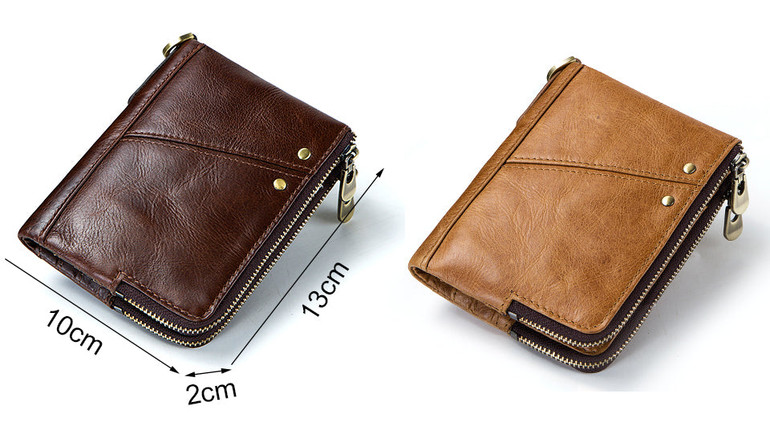 RFID Genuine Leather Double Mens Zipper Wallet