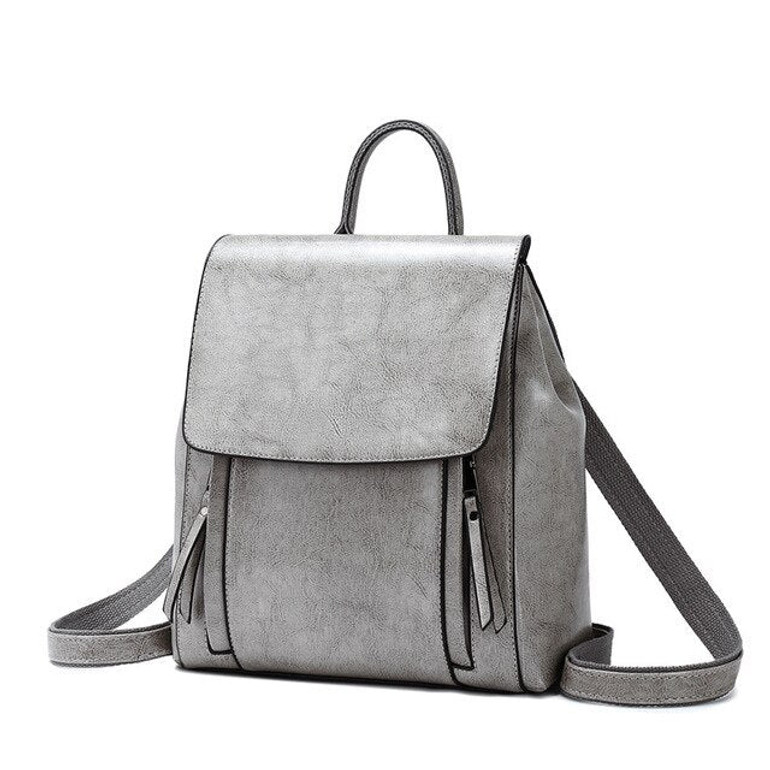 Women Oil Wax Cowhide Backpacks Vintage Female Shoulder Bag