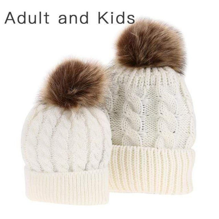 Mom and Baby Matching Knitted Hats Warm Fleece Crochet Beanie