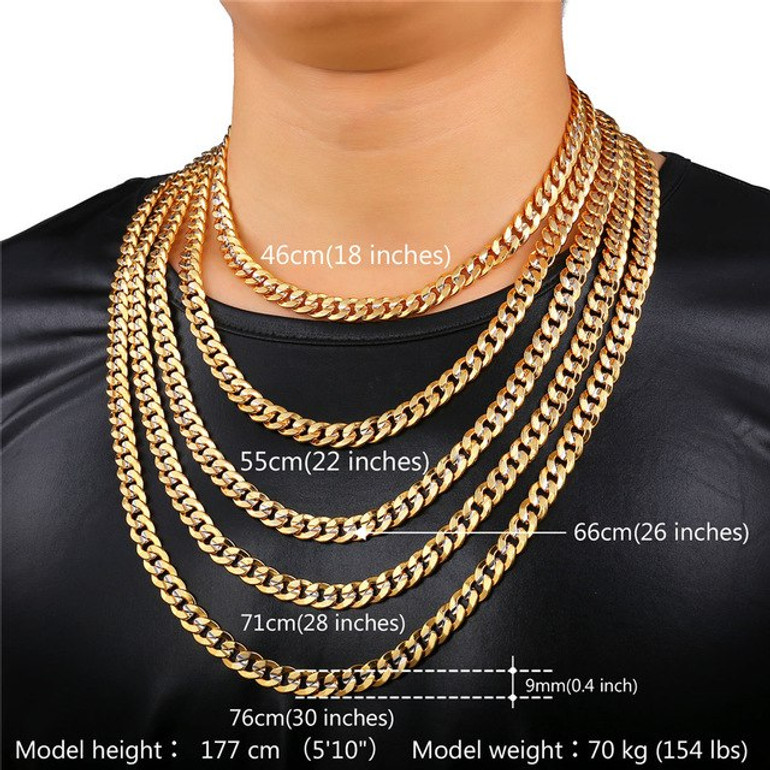 Curb Chain Necklace - 9 mm | Mens Chain Gold Silver Two Tone