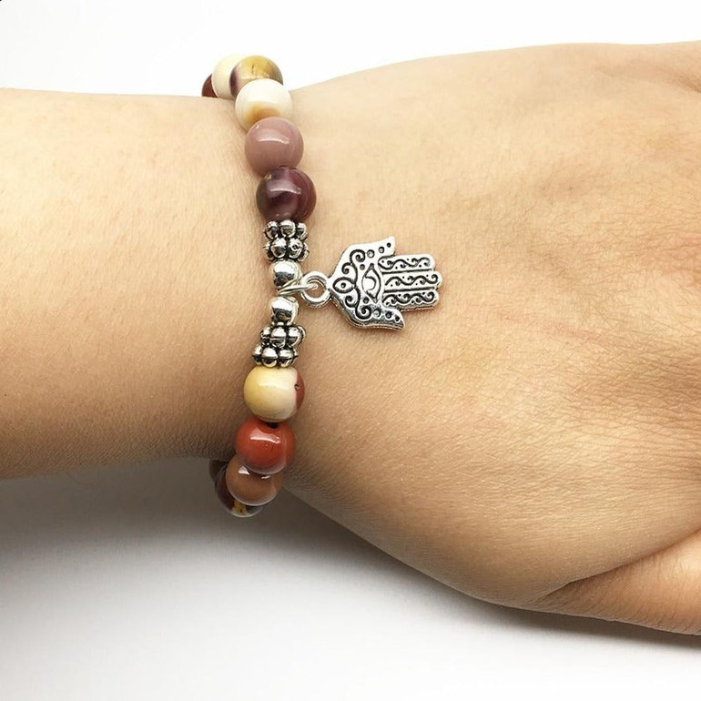 Designer Yoga Strand-Bracelet with Natural Mookaite Jasper Stones