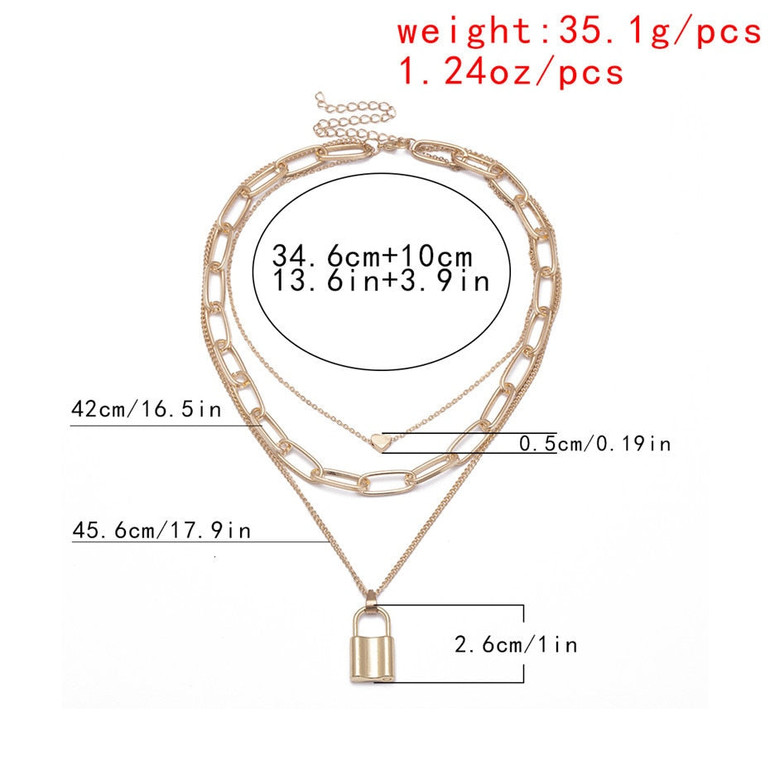 Multi Layer Lover Lock Pendant Choker Necklace