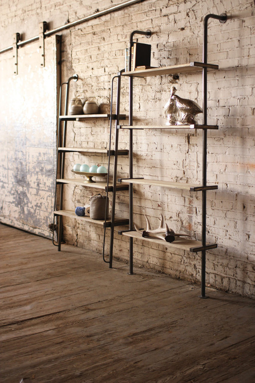 Kalalou Rustic leaning Wood and Metal Adjustable shelving unit 36" x 72" CQ6293