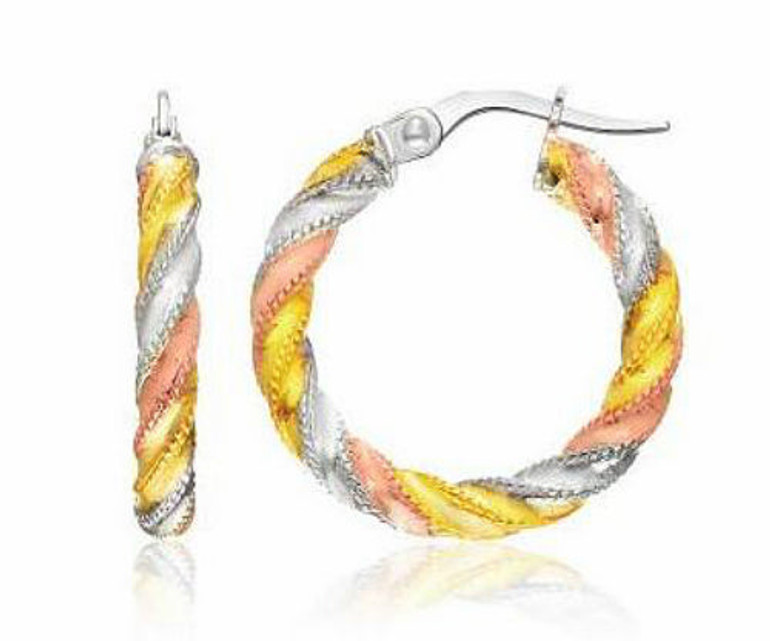 14K Tri Color Gold Small Twist Hoop Earrings