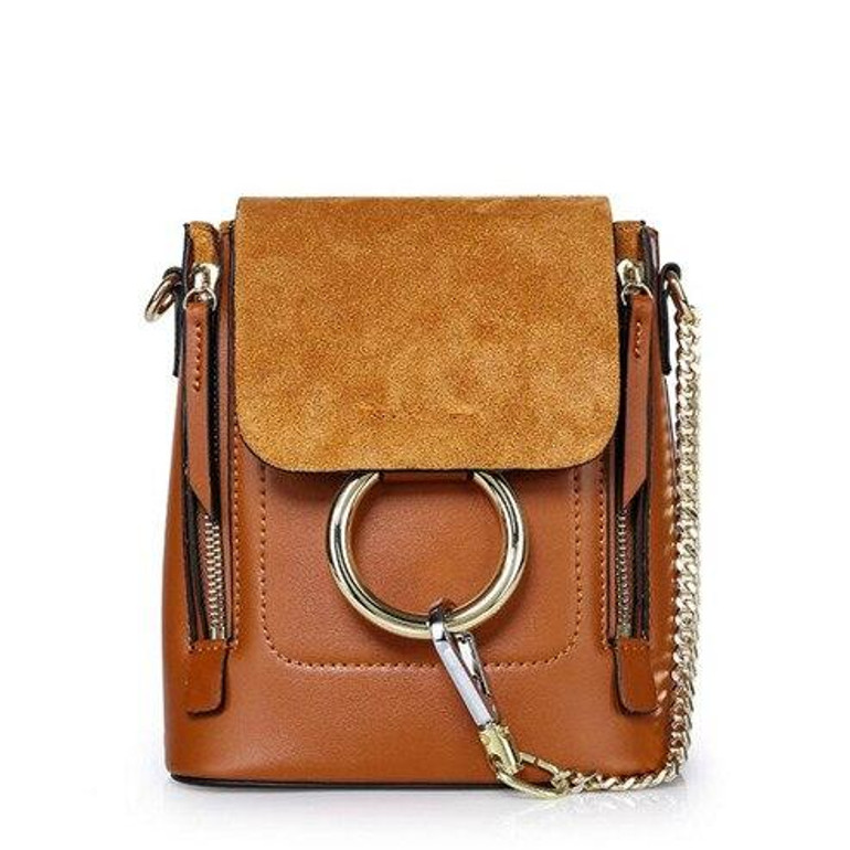 Backpack women popular metal rings mini chain shoulder leather vintage summer school