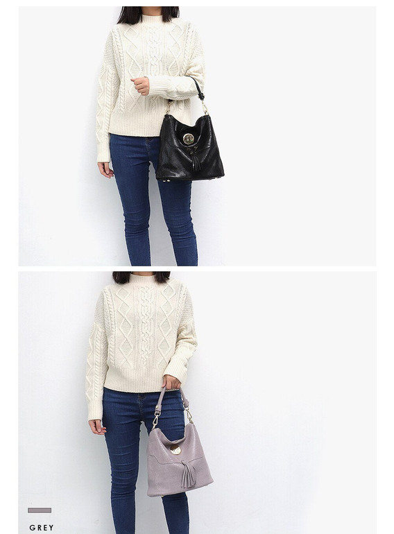 Handbag women luxury leather shoulder tassel hobo large soft purse messenger